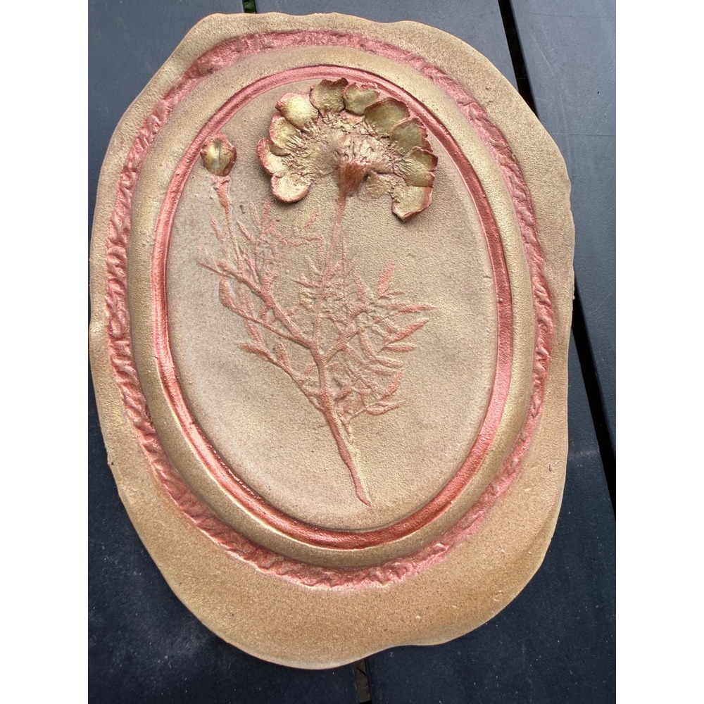 Meliha's Kreations vintage artisan Cameo Botanical Clay Wall Plaque Art 8x6